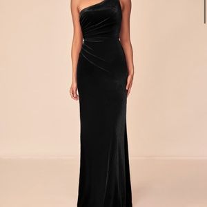 Azazie Black Velvet One Shoulder Dress
